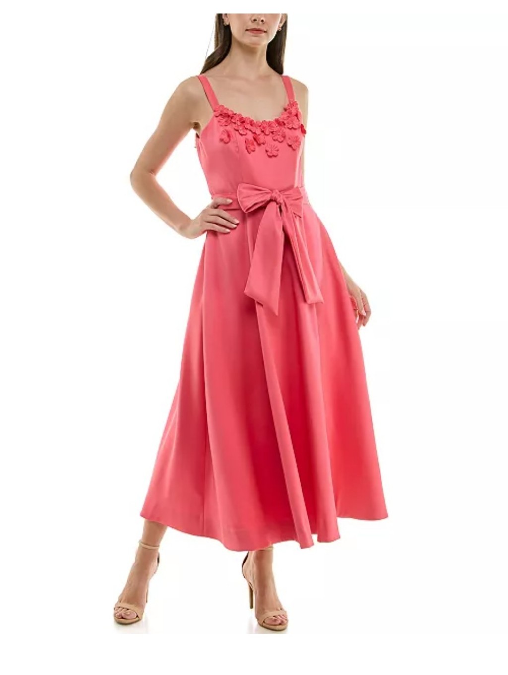 Nwt Taylor Pink Maxi Dress Size 14 Floral Applique Neckline Tie Waist Formal